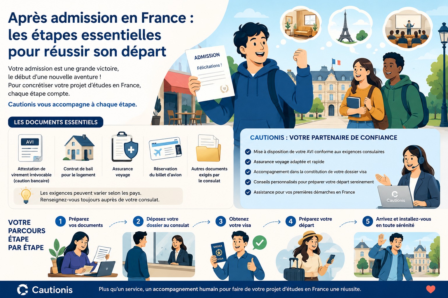 Après une admission en France : les étapes clés pour réussir son départ avec Cautionis